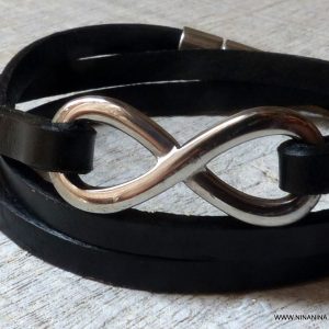 Bracelet homme infini Cuir 3 tours Acier Inoxydable