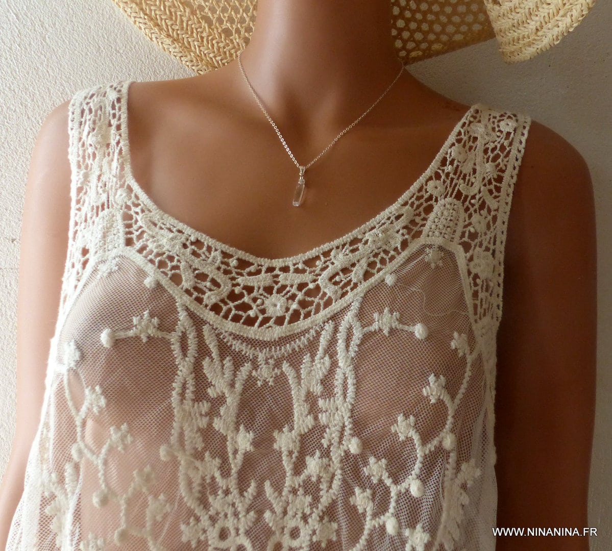 Collier avec pendentif Swarovski colonne cristal Argent – Image 6