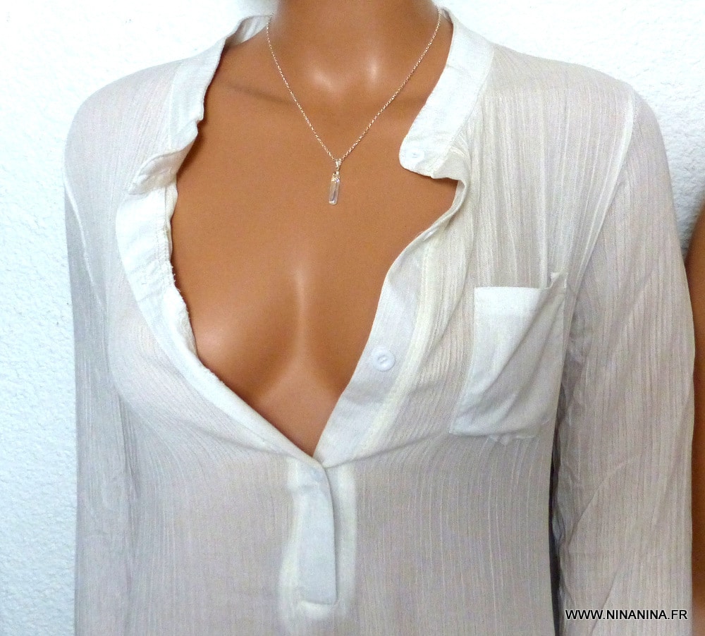 Collier avec pendentif Swarovski colonne cristal Argent – Image 7
