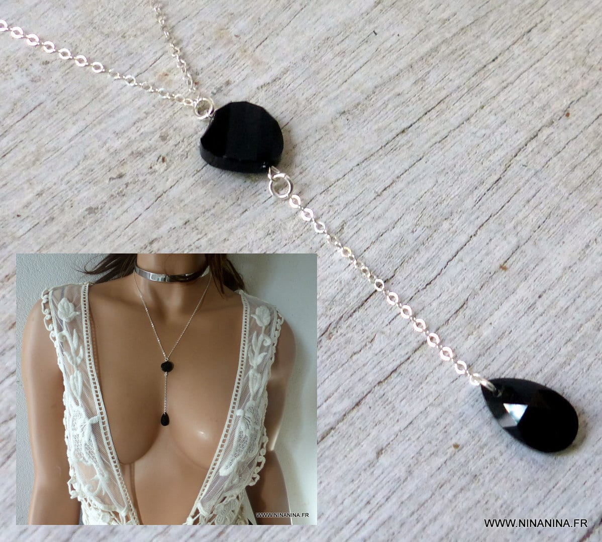 Collier cravate swarovski argent 925 pendentif cristal – Image 4