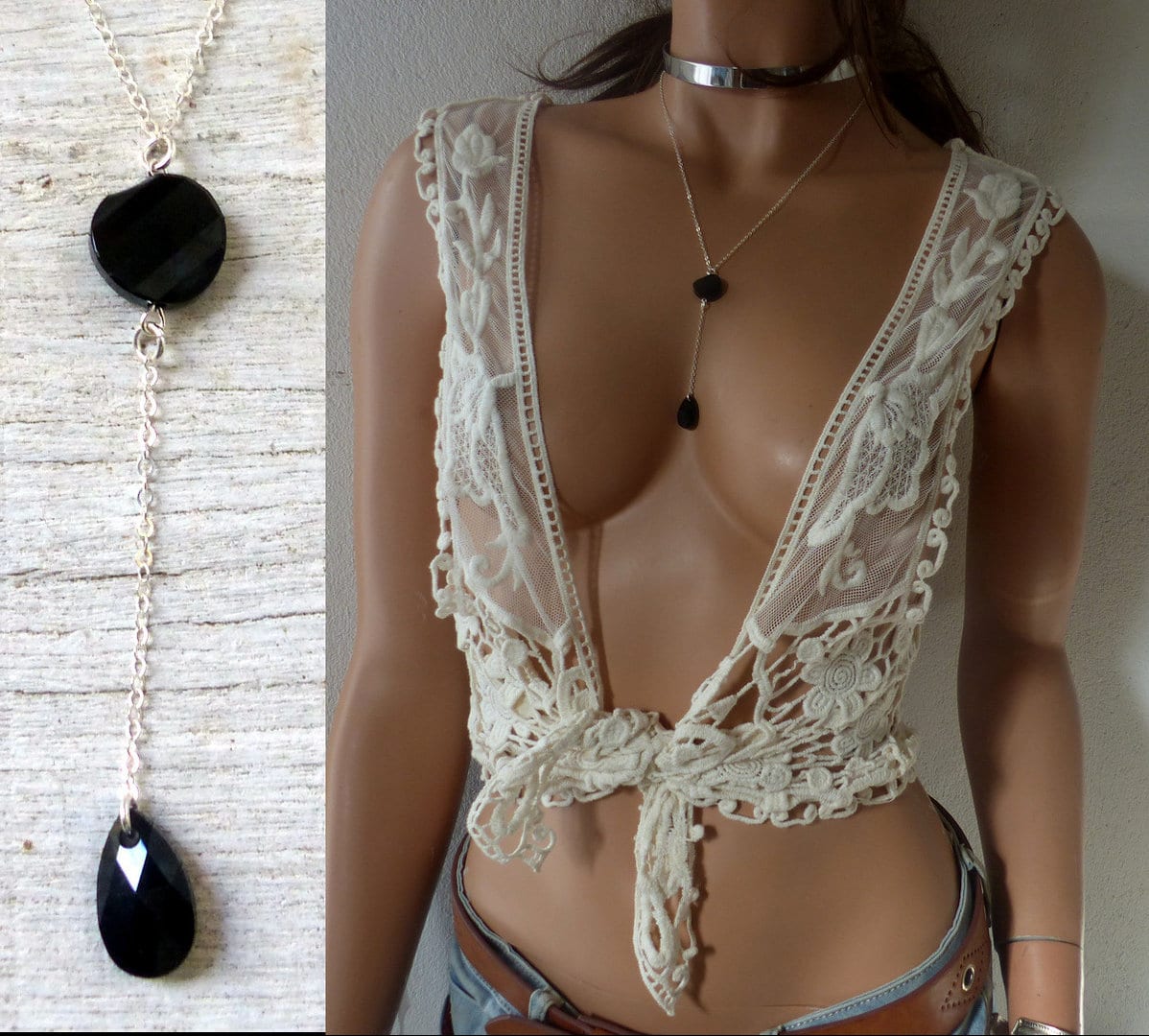 Collier cravate swarovski argent 925 pendentif cristal – Image 7