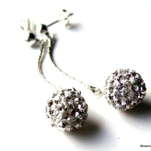 Boucles d’oreilles Argent 925 massif et boules cristal