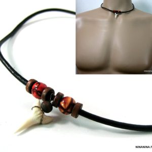 Collier homme cuir dent de requin mako