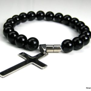 Bracelet perle croix Acier inoxydable pour homme