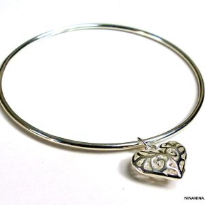 Bracelet jonc pendentif coeur plaqué Argent