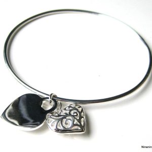 Bracelet jonc femme pendentifs coeurs plaqué Argent