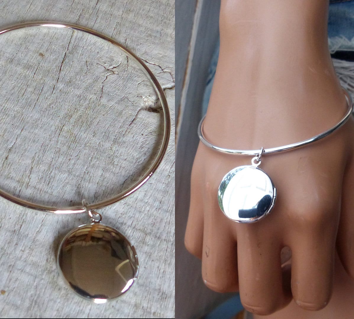 Bracelet jonc Argent plaqué pendentif porte photo – Image 4