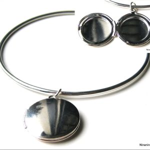 Bracelet jonc Argent plaqué pendentif porte photo