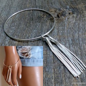 Bracelet jonc Argent plaqué pendentif pompon