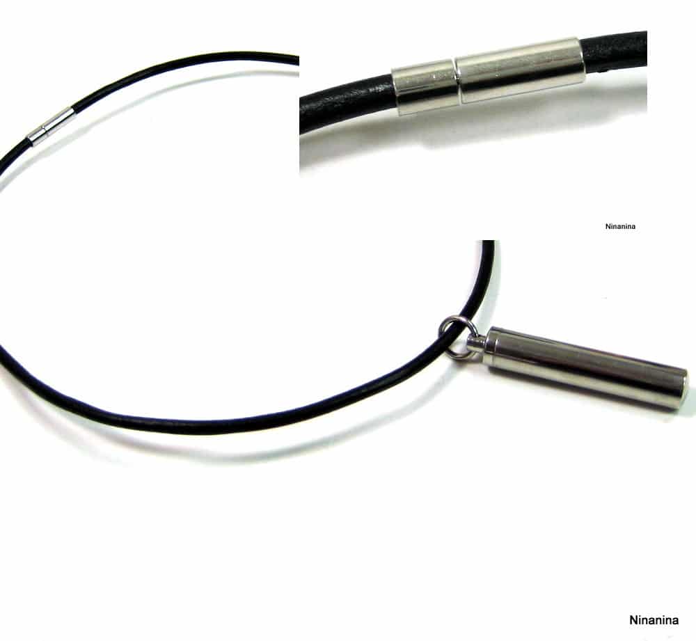 Collier homme porte message acier argent cordon cuir – Image 7