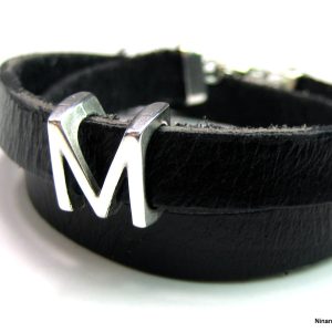 Bracelet 2 tours cuir lettre personnalisée