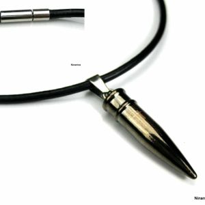 Collier homme cuir balle revolver Acier argenté