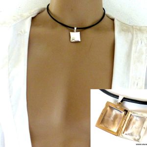 Collier cordon cuir porte photo Argent 925 massif