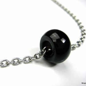 Collier Agate noire homme chaine Acier inoxydable argent