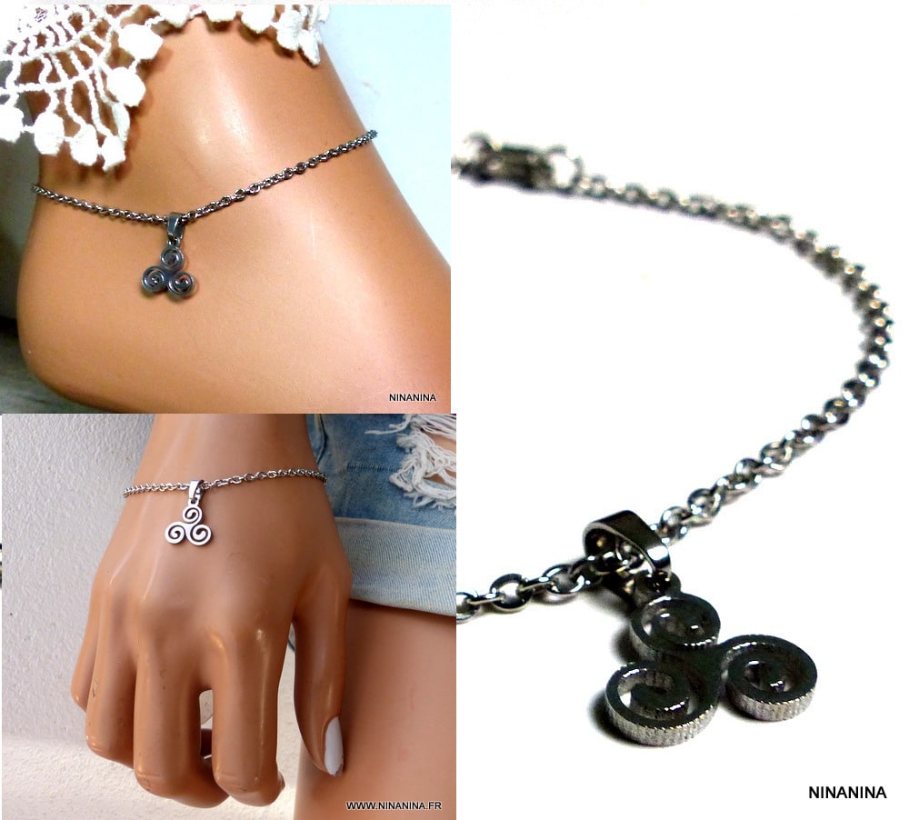 Bracelet Acier inoxydable doré pendentif triskel – Image 4