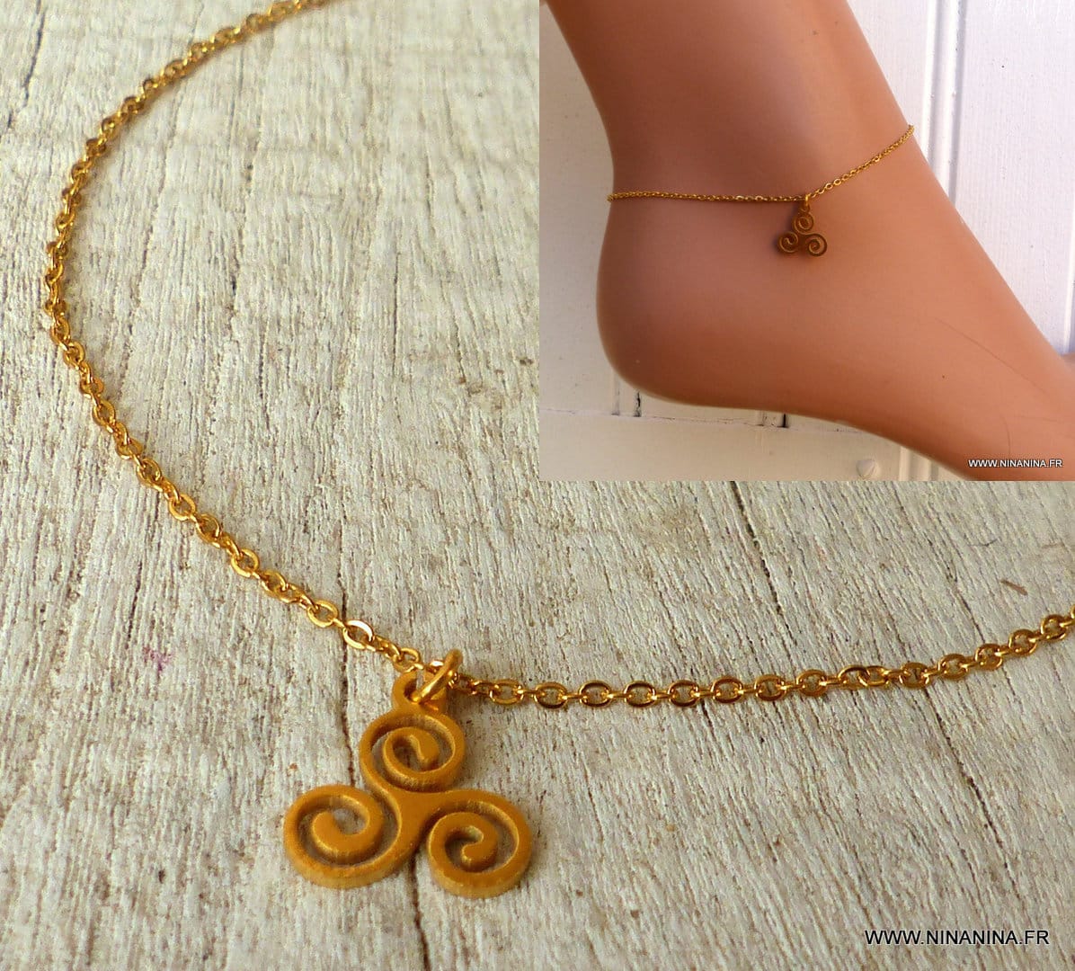 Bracelet Acier inoxydable doré pendentif triskel – Image 5