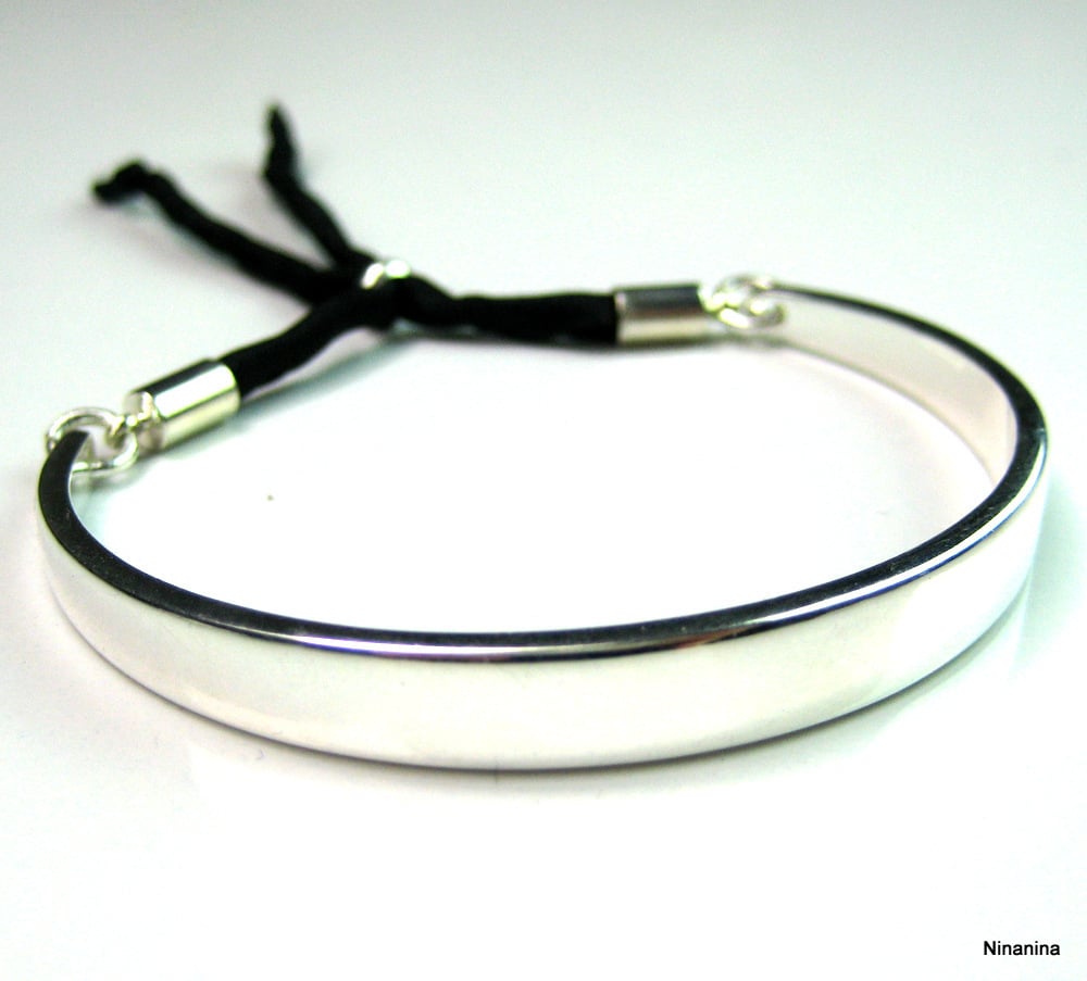 Bracelet demi jonc plaqué Argent Et Soie – Image 4