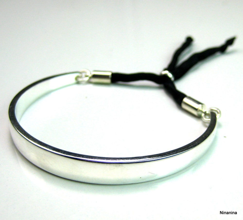 Bracelet demi jonc plaqué Argent Et Soie – Image 6