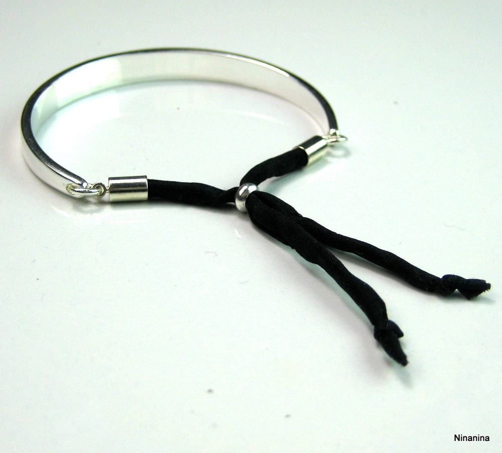 Bracelet demi jonc plaqué Argent Et Soie – Image 8