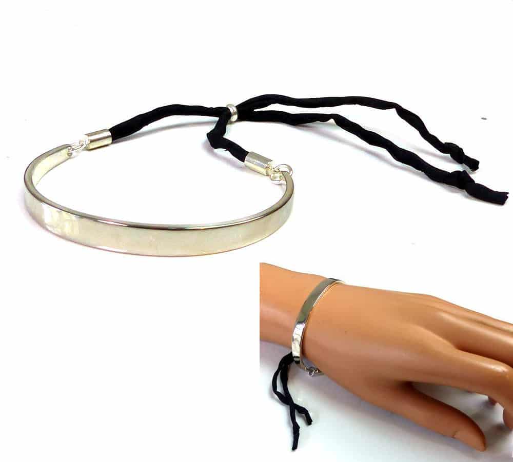 Bracelet demi jonc plaqué Argent Et Soie – Image 3