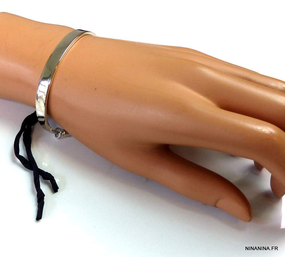 Bracelet demi jonc plaqué Argent Et Soie – Image 7