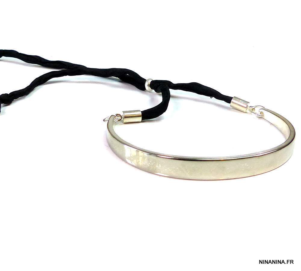 Bracelet demi jonc plaqué Argent Et Soie – Image 9