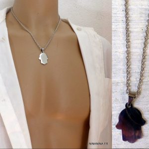 Collier main de fatma homme Acier inoxydable argenté