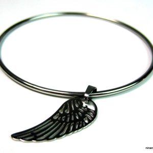 Bracelet jonc pendentif aile d&rsquo;ange Acier inoxydable