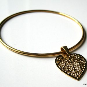 Bracelet jonc doré pendentif coeur Acier inoxydable