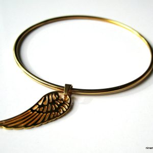 Bracelet jonc doré pendentif aile d&rsquo;ange Acier