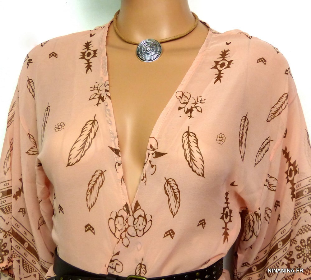 Collier cordon cuir pendentif rond argenté – Image 2