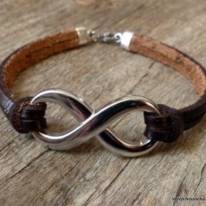 Bracelet cuir infini Acier argenté