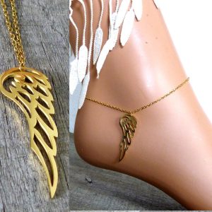 Chaine de cheville aile d&rsquo;ange acier doré