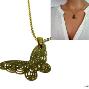 Collier Chaine Acier inoxydable doré filigrané
