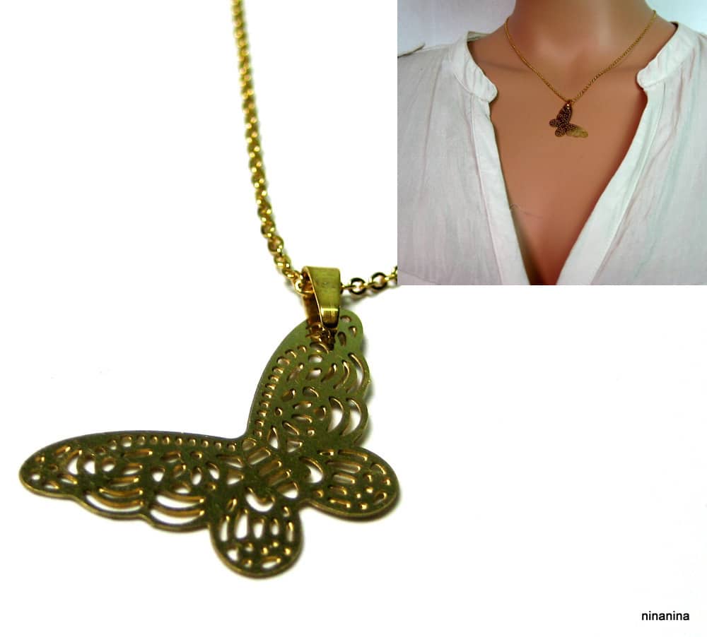 Collier Chaine Acier inoxydable doré filigrané – Image 3