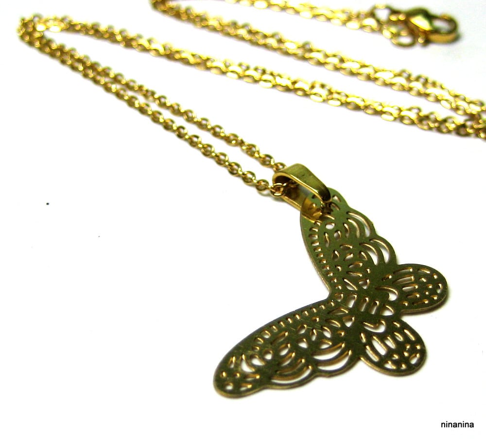 Collier Chaine Acier inoxydable doré filigrané – Image 5