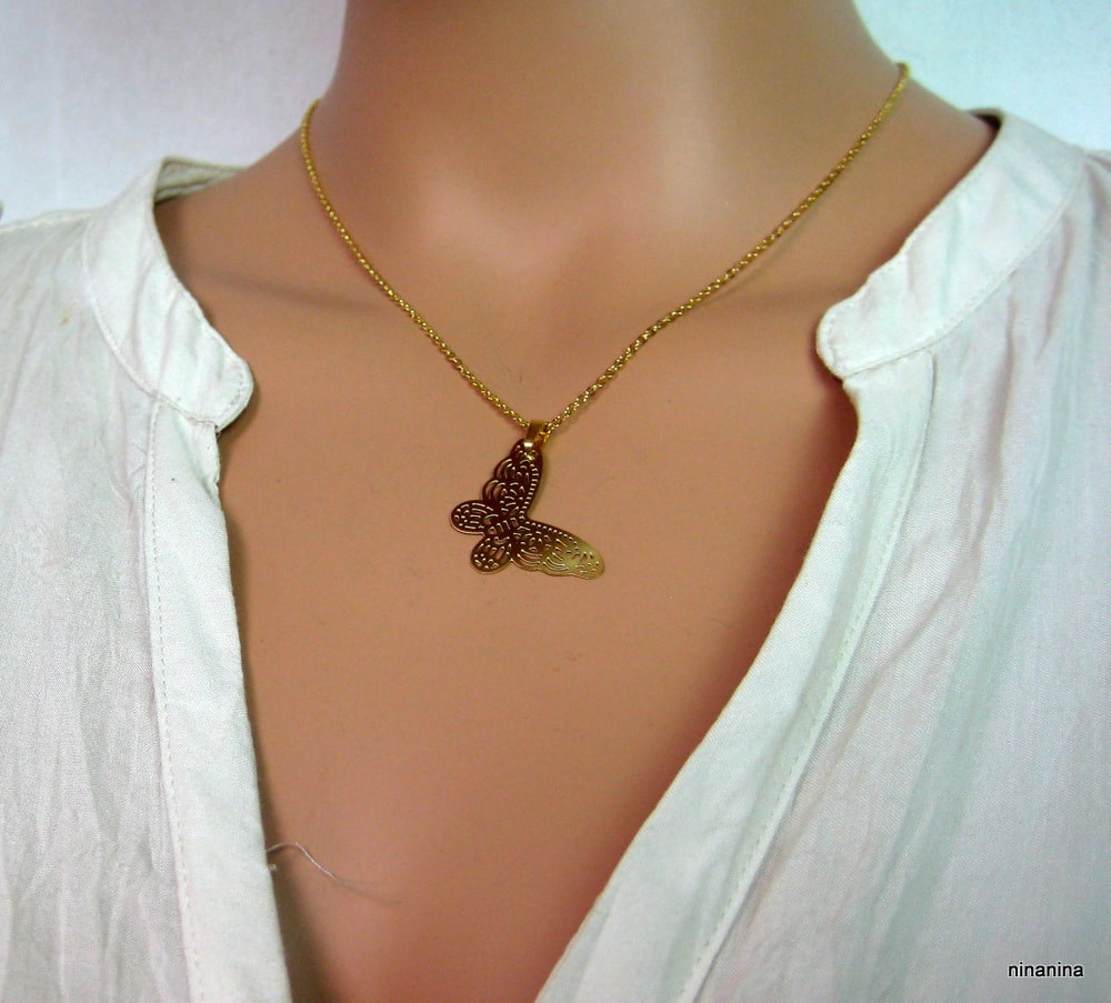 Collier Chaine Acier inoxydable doré filigrané – Image 7