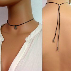 Collier de dos cordon cuir Acier inoxydable