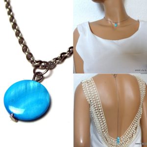 Collier de dos Acier inoxydable nacre turquoise