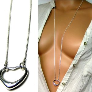 Collier Sautoir coeur chaine serpent plaqué Argent