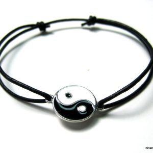 Bracelet yin yang homme et femme émaillé cordon cuir