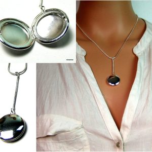 Collier Lasso Y porte photo plaqué Argent