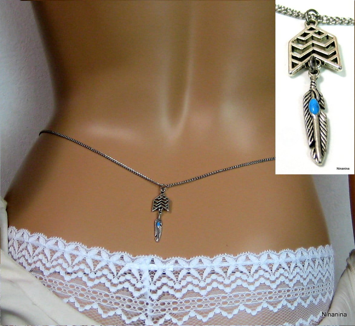 Chaine de taille acier inoxydable pendentif plume – Image 2