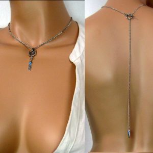 Collier de dos plume turquoise Acier inoxydable