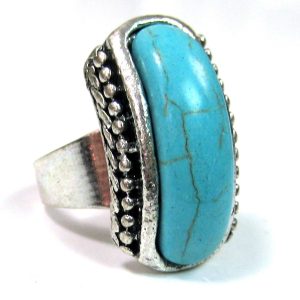 Bague ovale femme réglable howlite turquoise métal argenté