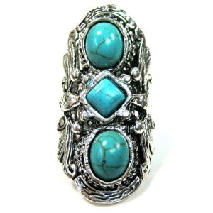 Bague femme ovale réglable 3 pierres howlite turquoise argent