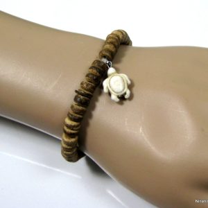 Bracelet homme rondelles bois tortue blanc cassé