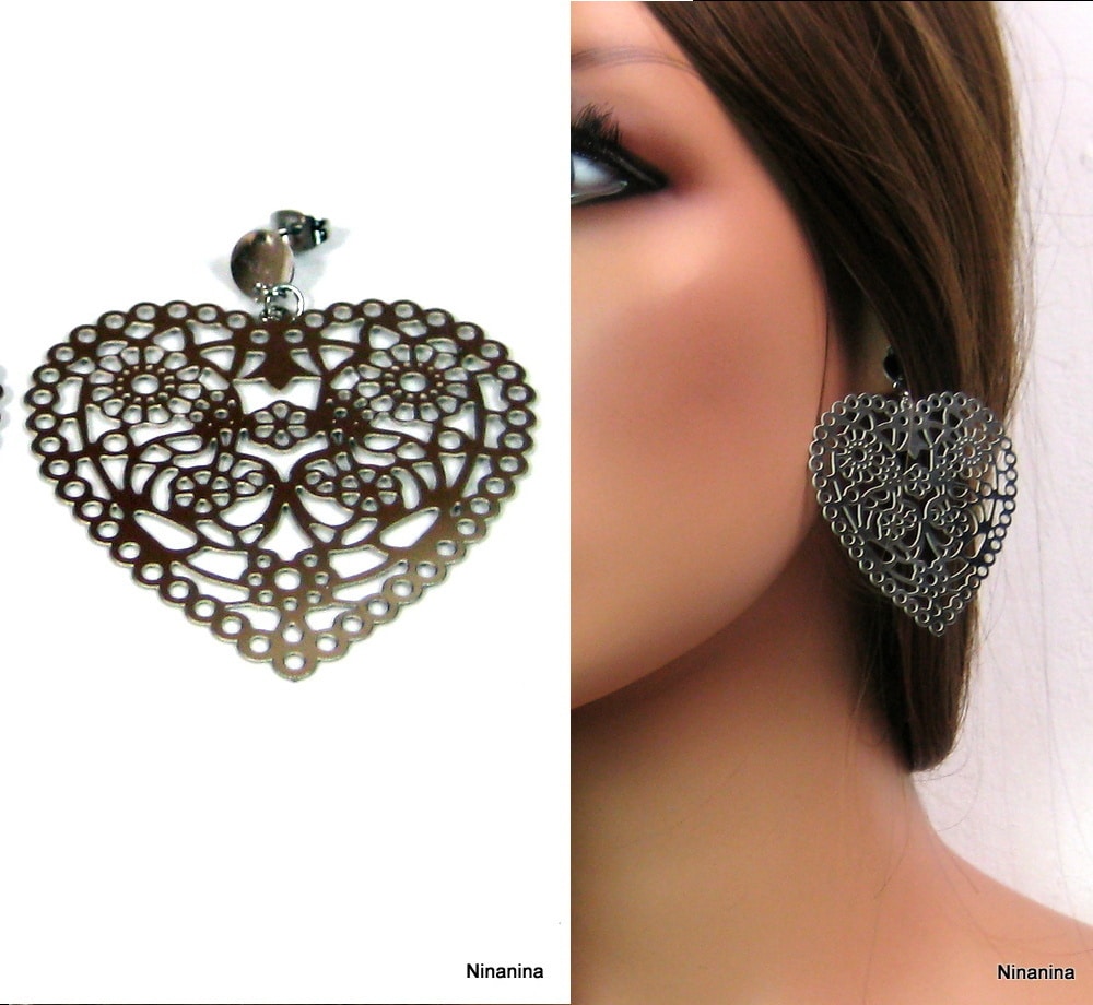 Boucles d’oreilles coeur acier inoxydable – Image 4