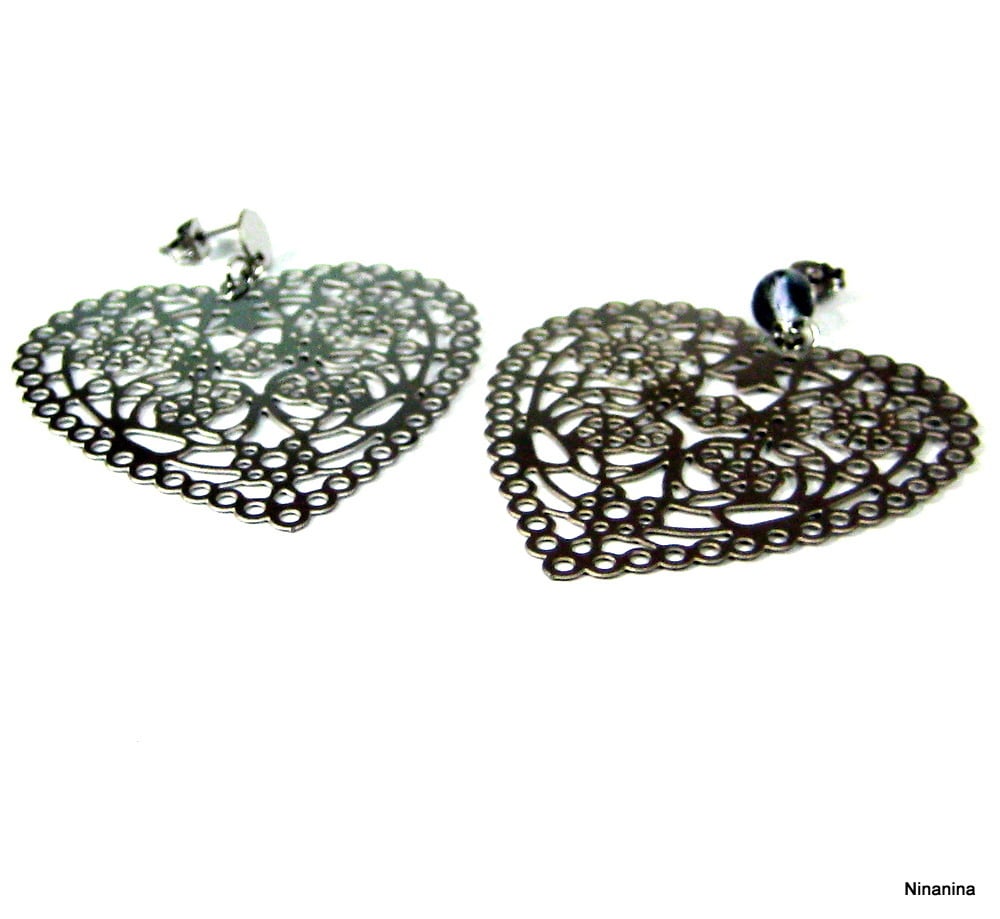 Boucles d’oreilles coeur acier inoxydable – Image 5