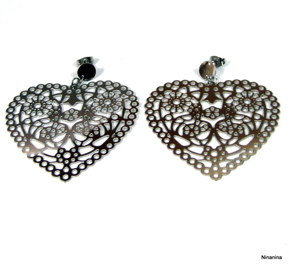 Boucles d’oreilles coeur acier inoxydable – Image 6